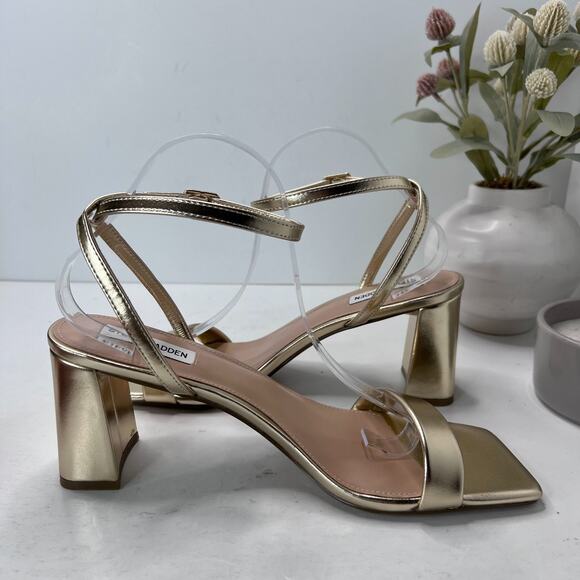 Steve Madden Luxe Block Heel Sandals Ankle Strap Square Toe Gold Women's 11M - Picture 6 of 11